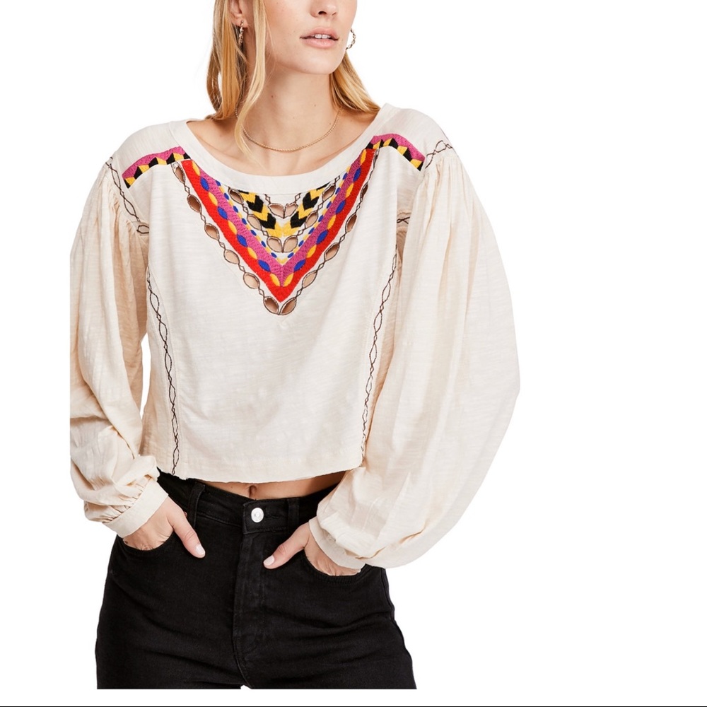 Free People Hand Me Down Embroidered Top - Picture 1 of 7